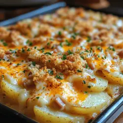 Der Cheesy Ham & Potato Genuss Auflauf ist ein wahres Comfort Food, das in jeder Jahreszeit für Freude und Zufriedenheit sorgt. Mit seiner herzhaften Kombination aus geschichteten Kartoffeln, würzigem Schinken und reichhaltigem Käse ist dieses Gericht nicht nur ein Fest für den Gaumen, sondern auch ein Highlight für jedes Familienessen oder ein gemütliches Beisammensein mit Freunden. Die Zubereitung ist einfach und erfordert keine besonderen Kochkünste, was ihn zu einer idealen Wahl für alle macht, die nach einer schmackhaften und zugleich unkomplizierten Mahlzeit suchen.