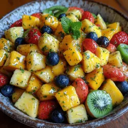 Willkommen in der Welt des Tropischen Freude Honig-Limetten-Fruchtsalats! Dieses erfrischende und fruchtige Gericht bringt die Aromen der Tropen direkt auf deinen Tisch. Ideal für heiße Sommertage, als gesunde Beilage zu Grillpartys oder als leichtes Dessert – dieser Fruchtsalat ist nicht nur köstlich, sondern auch voller Nährstoffe.