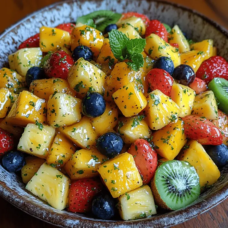 Willkommen in der Welt des Tropischen Freude Honig-Limetten-Fruchtsalats! Dieses erfrischende und fruchtige Gericht bringt die Aromen der Tropen direkt auf deinen Tisch. Ideal für heiße Sommertage, als gesunde Beilage zu Grillpartys oder als leichtes Dessert – dieser Fruchtsalat ist nicht nur köstlich, sondern auch voller Nährstoffe.