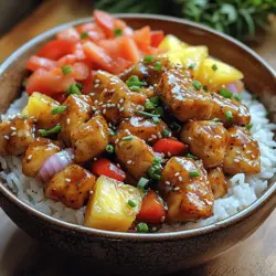In dieser aufregenden kulinarischen Reise nehmen wir Sie mit in die tropische Welt des Ananas-Hühnchen Teriyaki. Dieses Gericht vereint saftiges Hühnchen mit der Süße frischer Ananas und der Würze von Teriyaki-Sauce, was es zu einer perfekten Wahl für ein schnelles und gesundes Abendessen macht. Die Kombination aus zartem Hähnchen, frisch geerntetem Obst und buntem Gemüse sorgt für ein Geschmackserlebnis, das sowohl die Sinne anregt als auch den Gaumen erfreut.