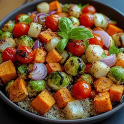 Geröstetes Gemüse ist nicht nur köstlich, sondern auch äußerst gesund. In dieser Bowl finden wir eine Vielzahl von nahrhaften Zutaten, die reich an Vitaminen und Mineralstoffen sind: