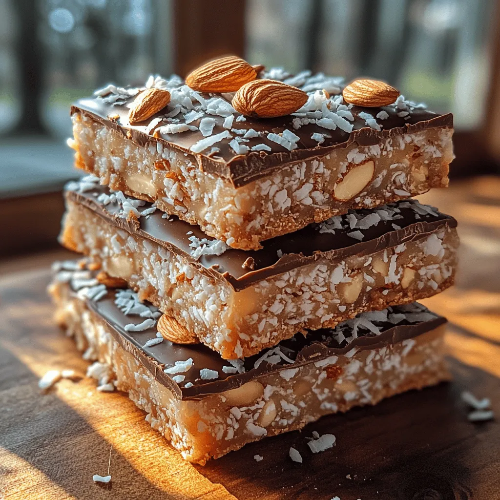 Die Almond Joy Kokosriegel sind eine köstliche Mischung aus süßer Kokosnuss, cremiger Mandelbutter und schokoladiger Glasur. Diese himmlischen Snacks sind nicht nur einfach zuzubereiten, sondern auch perfekt für jede Gelegenheit – sei es als Dessert nach dem Abendessen oder als süßer Snack für zwischendurch. Die Kombination aus zarter Kokosnuss und nussiger Mandelbutter, umhüllt von einer großzügigen Schicht Milchschokolade, macht diese Riegel zu einem unwiderstehlichen Genuss, der die Geschmacksknospen verwöhnt.