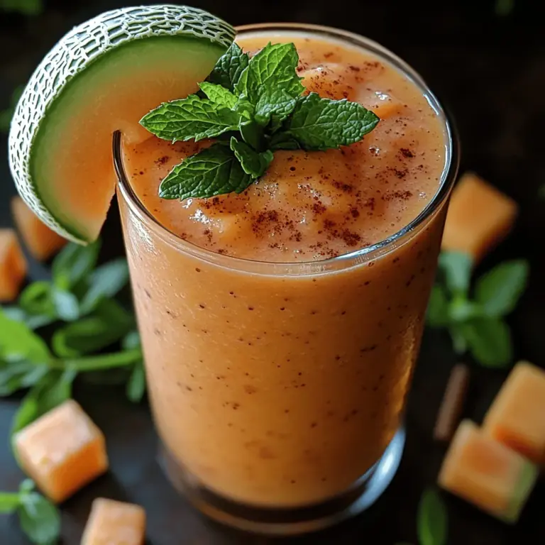 Cantaloupe, auch bekannt als Netzmelone, ist die Hauptzutat dieses Smoothies und verleiht ihm eine natürliche Süße und einen erfrischenden Geschmack. Diese melonenartige Frucht ist nicht nur lecker, sondern auch äußerst gesund. Sie ist reich an Vitaminen, insbesondere Vitamin A und C, und enthält wichtige Mineralien wie Kalium und Magnesium.