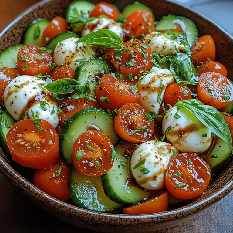 Der Erfrischende Gurken Caprese Salat ist nicht nur eine Augenweide, sondern auch eine köstliche und gesunde Option für heiße Sommertage oder als Beilage zu Grillgerichten. Diese einfache, aber geschmackvolle Kombination aus frischen Zutaten bringt die Aromen des Sommers auf den Tisch. Besonders in den warmen Monaten, wenn die Sonne scheint und die Lust auf leichte Kost steigt, ist dieser Salat eine ideale Wahl. Mit seiner knackigen Textur und den lebendigen Farben wird er schnell zum Highlight jedes Essens.