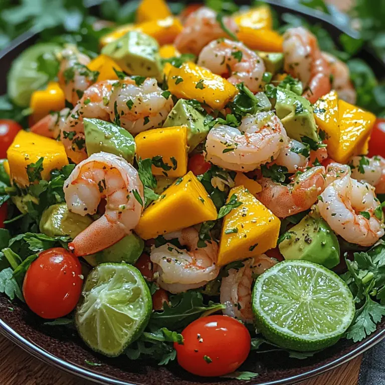 Tropische Aromen und frische Zutaten vereinen sich in diesem köstlichen Mango-Garnelen-Avocado-Salat. Ideal für warme Tage oder als leichtes Abendessen, bietet dieses Rezept nicht nur eine Geschmacksexplosion, sondern auch eine Vielzahl von Nährstoffen. Die Kombination aus süßer Mango, zarten Garnelen und cremiger Avocado sorgt für eine harmonische Balance, die sowohl den Gaumen erfreut als auch für das Auge ansprechend ist.