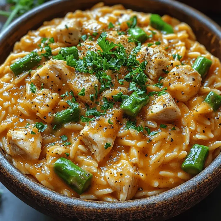 Orzo ist eine kleine, reisähnliche Pasta, die in der italienischen Küche häufig verwendet wird. Diese Pasta ist nicht nur vielseitig, sondern auch schnell zu kochen und eignet sich hervorragend für verschiedene Gerichte, von Salaten bis hin zu Aufläufen. Orzo hat eine zarte Textur und nimmt die Aromen der verwendeten Saucen und Zutaten gut auf, was es ideal für unser Rezept macht.
