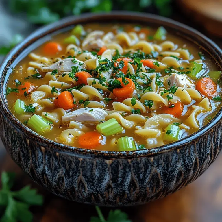 In der hektischen Welt von heute ist es oft eine Herausforderung, gesunde und schmackhafte Mahlzeiten zuzubereiten, die wenig Zeit in Anspruch nehmen. Diese bequeme, schnelle Hühnersuppe mit Nudeln ist die perfekte Lösung für alle, die eine wohltuende, nahrhafte Mahlzeit suchen, ohne stundenlang in der Küche stehen zu müssen. Mit frischen Zutaten und einer einfachen Zubereitung wird dieses Rezept schnell zu einem Favoriten in Ihrem Haushalt. Die Kombination aus zartem Hühnchen, aromatischen Gemüse und herzhaften Nudeln macht diese Suppe nicht nur köstlich, sondern auch äußerst befriedigend.