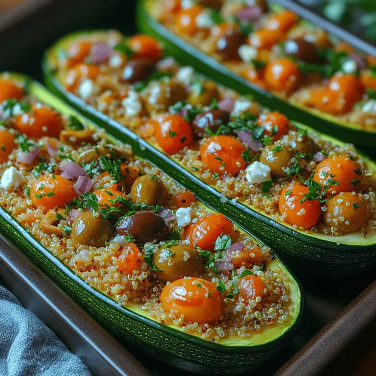 Herzhafte Mediterrane Gefüllte Zucchini-Boote sind nicht nur ein Genuss für den Gaumen, sondern auch eine gesunde und nahrhafte Wahl für jede Mahlzeit. Diese köstlichen Boote sind gefüllt mit einer Mischung aus Quinoa, frischem Gemüse und aromatischen Gewürzen, die zusammen eine perfekte Balance der mediterranen Aromen bieten. Der mediterrane Lebensstil ist nicht nur für seine köstlichen Speisen bekannt, sondern auch für die zahlreichen gesundheitlichen Vorteile, die mit der Ernährung in dieser Region verbunden sind. Zucchini, Quinoa, frisches Gemüse und aromatische Kräuter bilden eine harmonische Kombination, die sowohl sättigend als auch nährstoffreich ist. Ob als Hauptgericht oder als Beilage – gefüllte Zucchini sind vielseitig und einfach zuzubereiten.