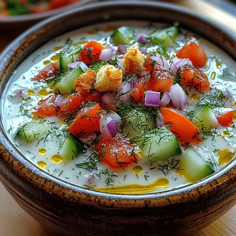 Griechischer Joghurt ist die Basis dieser Suppe und bringt eine cremige Textur sowie einen reichen Geschmack mit sich. Im Vergleich zu herkömmlichem Joghurt enthält griechischer Joghurt mehr Protein und wenig Zucker, was ihn zu einer gesünderen Wahl macht. Er liefert essentielle Nährstoffe wie Kalzium, Magnesium und Vitamin B12, die für die Knochengesundheit und den Stoffwechsel wichtig sind. Zudem sind die probiotischen Kulturen, die in griechischem Joghurt enthalten sind, bekannt dafür, die Verdauung zu unterstützen und das Immunsystem zu stärken.