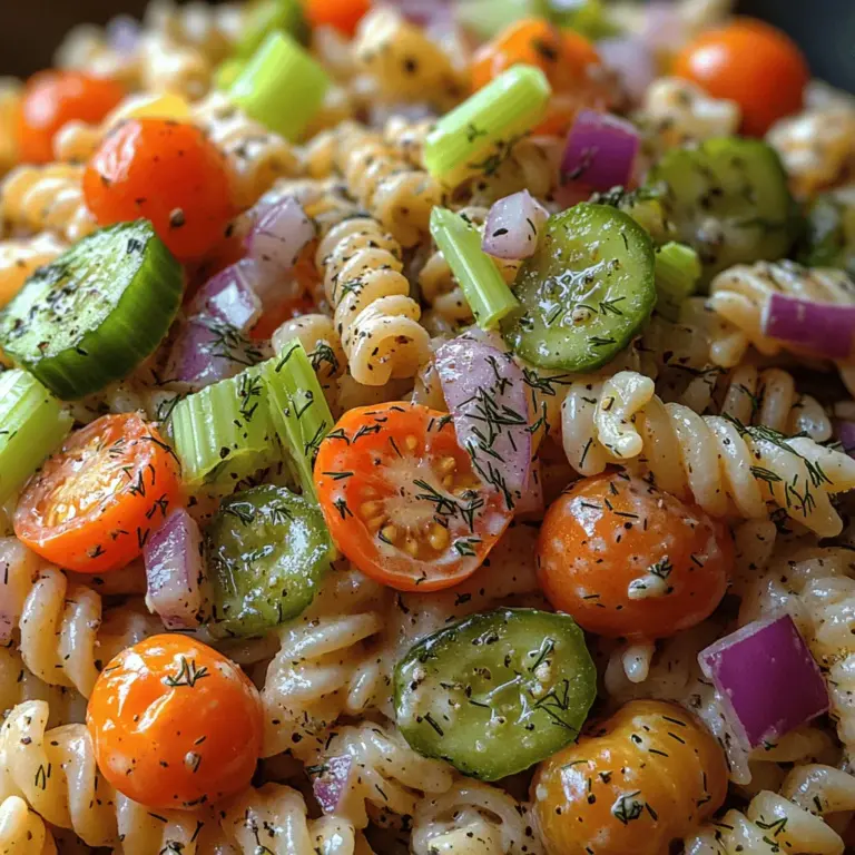 Der würzige cremige Dill Gurken Pasta Salad ist mehr als nur ein einfacher Salat. Er vereint die Frische des Sommers mit herzhaften Aromen, die jeden Bissen zu einem Erlebnis machen. Die Kombination aus Gurken und frischem Dill bringt nicht nur einen köstlichen Geschmack, sondern auch eine angenehme Kühlung an heißen Tagen. Da er einfach zubereitet werden kann und sich hervorragend im Voraus vorbereiten lässt, ist dieser Salat die ideale Wahl für jede Gelegenheit. Er lässt sich leicht transportieren und kann in einer großen Schüssel serviert werden, was ihn perfekt für Grillpartys oder Picknicks macht.