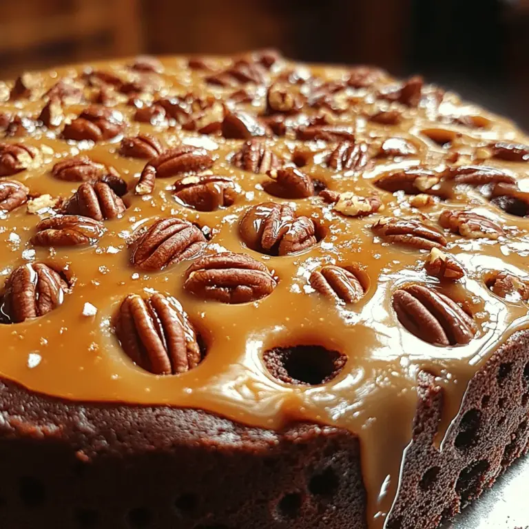 Die Grundlage des Gooey Caramel Turtle Poke Cake bildet ein einfacher Schokoladenkuchenmix. Hierbei handelt es sich um eine praktische und zeitsparende Option, die Ihnen hilft, schnell einen köstlichen Kuchen zuzubereiten. Sie benötigen eine Box (15,25 oz) Schokoladenkuchenmix, die Sie mit den auf der Verpackung angegebenen Zutaten wie Eiern, Öl und Wasser kombinieren. Um die schokoladige Intensität zu verstärken, werden zusätzlich 1 Tasse semi-süße Schokoladenstückchen unter den Teig gehoben. Diese kleinen Schokoladenstückchen schmelzen beim Backen leicht und sorgen für einen besonders schokoladigen Geschmack, der jeden Schokoladenliebhaber begeistern wird.