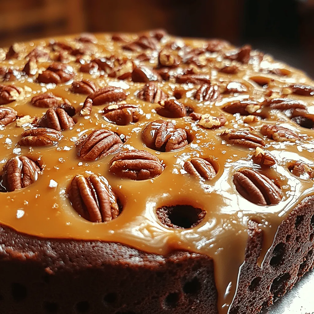 Die Grundlage des Gooey Caramel Turtle Poke Cake bildet ein einfacher Schokoladenkuchenmix. Hierbei handelt es sich um eine praktische und zeitsparende Option, die Ihnen hilft, schnell einen köstlichen Kuchen zuzubereiten. Sie benötigen eine Box (15,25 oz) Schokoladenkuchenmix, die Sie mit den auf der Verpackung angegebenen Zutaten wie Eiern, Öl und Wasser kombinieren. Um die schokoladige Intensität zu verstärken, werden zusätzlich 1 Tasse semi-süße Schokoladenstückchen unter den Teig gehoben. Diese kleinen Schokoladenstückchen schmelzen beim Backen leicht und sorgen für einen besonders schokoladigen Geschmack, der jeden Schokoladenliebhaber begeistern wird.