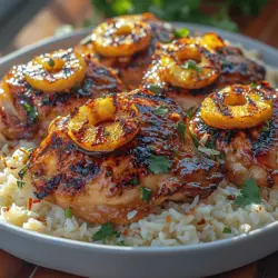 Das Tropische Paradies Gegrilltes Hawaiianisches Hähnchen ist mehr als nur ein gewöhnliches Rezept. Es ist eine kulinarische Reise in die tropischen Gefilde Hawaiis, die mit jedem Bissen die Aromen der Inseln einfängt. Dieses Gericht kombiniert saftige Hähnchenschenkel, die in einer köstlichen Marinade aus Ananassaft, Sojasauce und Gewürzen eingelegt sind, mit einem cremigen Kokosreis, der das Geschmackserlebnis perfekt abrundet. Die Kombination aus süßen, salzigen und würzigen Aromen macht dieses Rezept zu einem Highlight jeder Grillparty oder Familienfeier. In diesem Artikel erfahren Sie alles, was Sie über die Zubereitung dieses köstlichen Gerichts wissen müssen, um Ihre Gäste und Familie zu beeindrucken.
