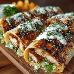 Grilled Chicken Caesar Wraps sind eine köstliche Kombination aus saftigem Hähnchen, knackigem Römersalat und cremigem Caesar-Dressing, die in einer weichen Tortilla eingewickelt sind. Dieses Gericht vereint die klassischen Aromen eines Caesar-Salats mit dem praktischen Format eines Wraps, wodurch es zu einer perfekten Wahl für Mittagessen, Picknicks oder sogar ein schnelles Abendessen wird. Die Beliebtheit dieser Wraps verdankt sich nicht nur ihrem großartigen Geschmack, sondern auch der Vielseitigkeit – sie sind einfach zuzubereiten und können nach Belieben angepasst werden.