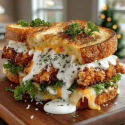 Das knusprige Chicken Caesar Sandwich Melt ist eine köstliche Fusion aus den klassischen Aromen eines Caesar-Salats und der herzhaften Zufriedenheit eines geschmolzenen Sandwiches. Ursprünglich in den Vereinigten Staaten populär geworden, hat sich dieses Gericht schnell zu einem Liebling in vielen Restaurants und Cafés entwickelt. Es vereint das Beste aus beiden Welten: knusprig gebratenes Hühnchen, frischen Römersalat, cremiges Caesar-Dressing und geschmolzenen Käse, alles zwischen zwei goldbraun gerösteten Brotscheiben.