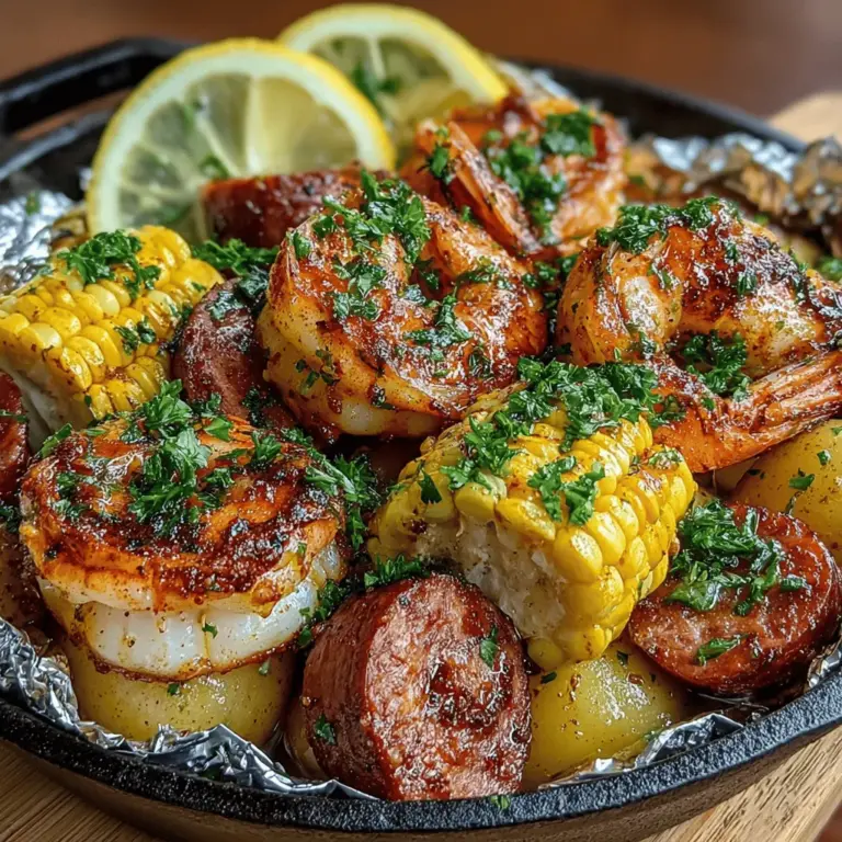 Das Shrimp Boil Foil Packets Rezept ist eine wunderbare Möglichkeit, frische Meeresfrüchte und Gemüse in einem unkomplizierten und schmackhaften Gericht zu vereinen. Dieses Rezept ist nicht nur perfekt für ein geselliges Grillfest im Freien, sondern auch für ein schnelles Abendessen an einem hektischen Wochentag. Die Kombination aus großen Garnelen, kleinen Kartoffeln, süßem Mais und würziger Wurst ergibt eine harmonische Geschmacksfusion, die jeden Gaumen erfreut.