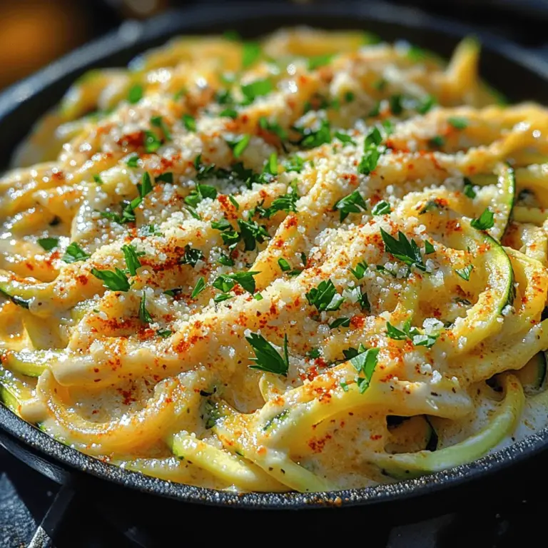 Die cremige Alfredo Zoodle-Pfanne ist eine köstliche und gesunde Variante des klassischen Pasta-Gerichts, das nicht nur geschmacklich überzeugt, sondern auch eine Vielzahl an Nährstoffen bietet. Dieses Rezept ist ideal für alle, die auf eine ausgewogene Ernährung achten und gleichzeitig nicht auf den Genuss einer cremigen Sauce verzichten möchten. Mit frischen Zucchini, die als Zoodles (Zucchini-Nudeln) dienen, wird dieses Gericht leicht und bekömmlich, während die Parmesan-Sahne-Sauce für den typischen Alfredo-Geschmack sorgt.