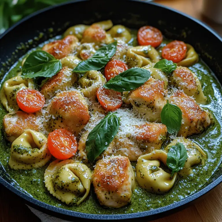 Cremige Pesto-Hühnchen Tortellini ist ein Gericht, das nicht nur durch seinen unwiderstehlichen Geschmack besticht, sondern auch durch seine unkomplizierte Zubereitung. Dieses Rezept vereint die Aromen von zartem Hühnchen, frischem Basilikum-Pesto und cremiger Sauce zu einer harmonischen Komposition, die sowohl bei Familienessen als auch bei festlichen Anlässen hervorragend ankommt. Die Kombination von Käse-Tortellini und einer reichhaltigen, cremigen Sauce sorgt für ein vollmundiges Geschmackserlebnis, das jeden Pasta-Liebhaber begeistern wird.