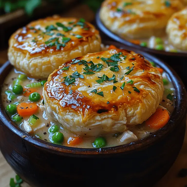 Willkommen zu einem Rezept, das nicht nur den Magen, sondern auch die Seele wärmt: die gemühtlichen cremigen Hühnchen-Pot-Pie-Schalen. Dieses Gericht ist ein wahrer Klassiker der Hausmannskost und bietet eine perfekte Harmonie aus zartem Hühnchen, aromatischem Gemüse und einer reichhaltigen, cremigen Sauce, alles eingekuschelt in einem goldbraun gebackenen Blätterteig. Es ist das perfekte Comfort Food für kalte Tage oder um einfach nur die Seele baumeln zu lassen.