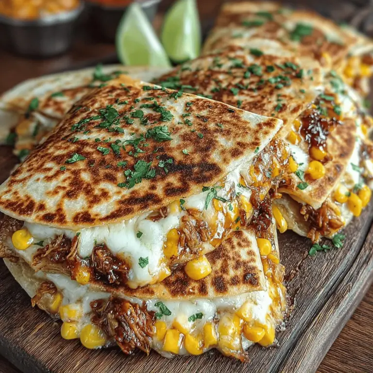 Quesadillas sind ein beliebtes Gericht in der mexikanischen Küche und erfreuen sich weltweit großer Beliebtheit. Diese köstlichen Tortillas, gefüllt mit einer Vielzahl von Zutaten, sind nicht nur einfach zuzubereiten, sondern auch unglaublich vielseitig. Heute stellen wir Ihnen ein Rezept für Zesty BBQ Chicken and Corn Quesadillas vor, das die Aromen von zartem, BBQ-mariniertem Hähnchen und süßem Mais kombiniert. Dieses Gericht ist perfekt für ein schnelles Abendessen, eine gesellige Party oder als Snack für zwischendurch.