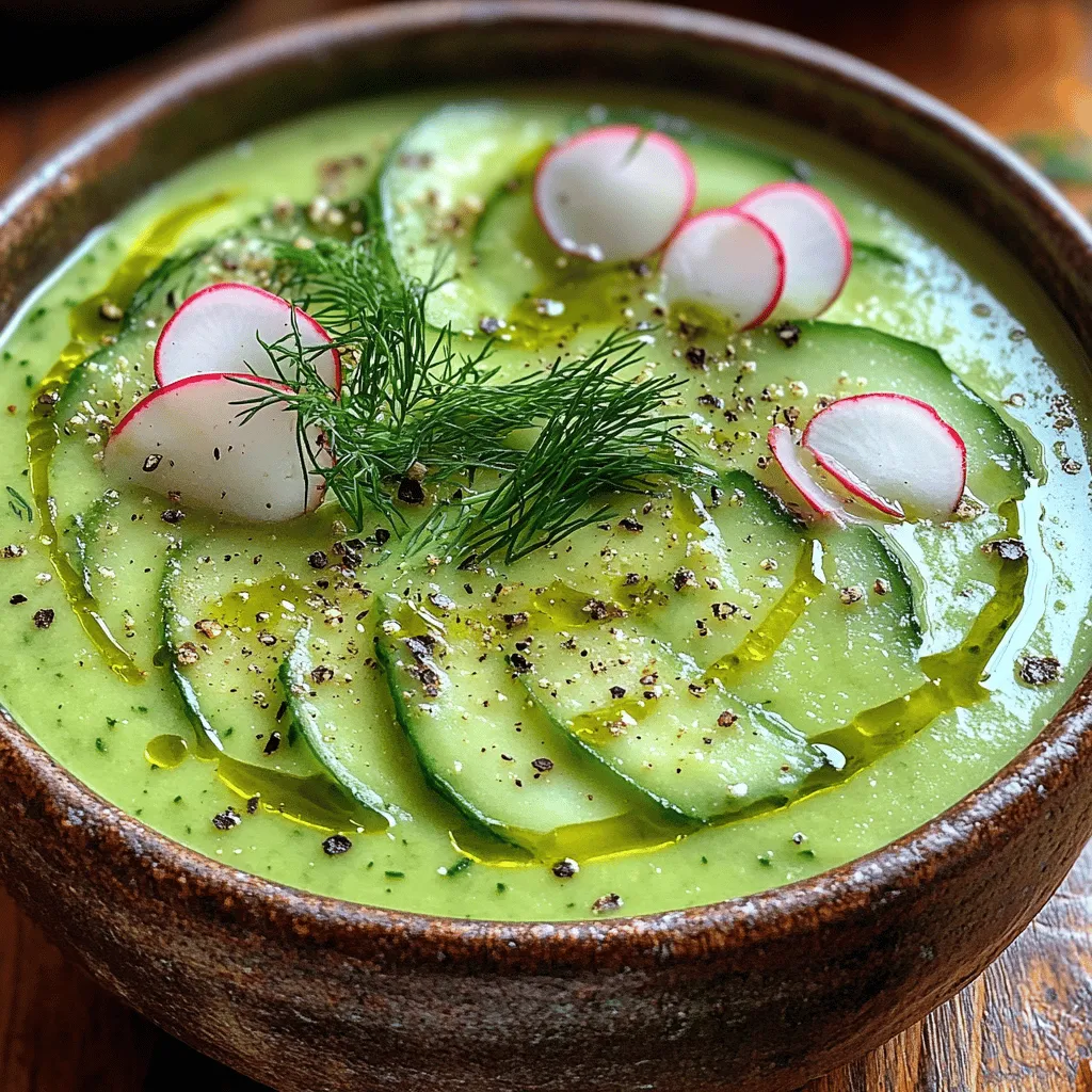 Die Gurken-Avocado-Suppe hat ihre Wurzeln in der modernen, gesunden Küche, die sich zunehmend auf frische, pflanzliche Zutaten konzentriert. Avocados stammen ursprünglich aus Mittelamerika und sind bekannt für ihren hohen Gehalt an gesunden Fetten, Ballaststoffen und Vitaminen. Die Gurke, ein beliebtes Gemüse in vielen Kulturen, bietet eine erfrischende und hydrierende Komponente, die in der Sommerhitze besonders geschätzt wird. Diese Suppe vereint diese beiden Zutaten und ist nicht nur ein Genuss für den Gaumen, sondern auch eine wahre Wohltat für den Körper.
