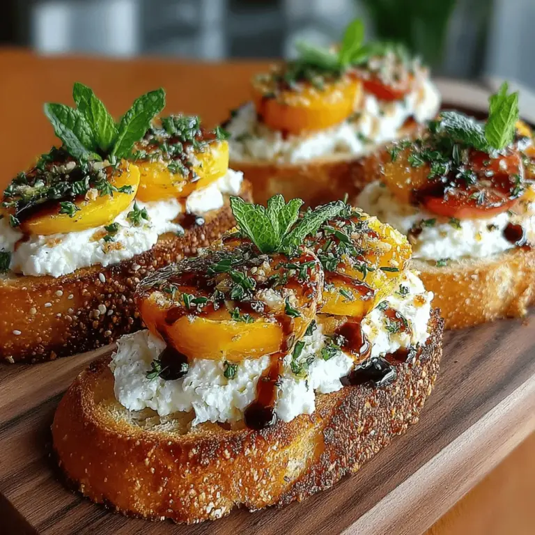 Crostini sind nicht nur ein köstlicher Snack, sondern auch eine wunderbare Möglichkeit, verschiedene Aromen und Texturen zu kombinieren. In diesem Rezept für „Peachy Goat Cheese Bliss Crostini“ verbinden sich die Süße reifer Pfirsiche mit dem cremigen, herzhaften Geschmack von Ziegenkäse, um ein Geschmackserlebnis zu schaffen, das deine Gäste begeistern wird. Diese kleinen Häppchen sind perfekt für Partys, als Vorspeise oder einfach als leichte Mahlzeit an einem warmen Sommertag.