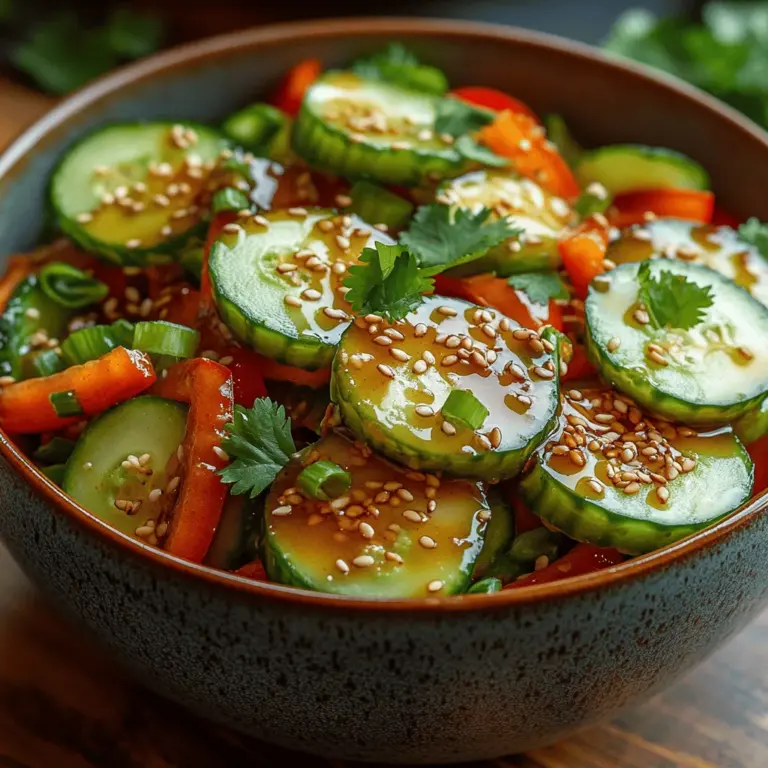 Der knackige Sesam-Gurkensalat ist nicht nur ein Genuss für die Sinne, sondern auch ein Paradebeispiel für die einfache, gesunde Küche. Dieser Salat vereint frische, knackige Zutaten in einer köstlichen, aromatischen Sauce, die jeden Bissen zu einem Erlebnis macht. Besonders beliebt in der asiatischen Küche, bietet dieser Salat eine perfekte Balance zwischen Textur und Geschmack. Egal, ob als Beilage zu einem Hauptgericht oder als leichtes Mittagessen – dieser Gurkensalat ist vielseitig und schnell zubereitet.
