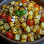 Süßer Mais- und Zucchinisalat ist ein köstliches und nahrhaftes Gericht, das besonders in den warmen Monaten unausweichlich ist. Dieses Rezept erfreut sich großer Beliebtheit, da es nicht nur einfach zuzubereiten ist, sondern auch eine Vielzahl von Aromen und Texturen in jedem Bissen vereint. Die süße Frische des Maises harmoniert perfekt mit der knackigen Zucchini und den saftigen Cherry-Tomaten, während der zarte Basilikum und der cremige Feta-Käse dem Salat eine besondere Note verleihen. Ob als Beilage zu Grillgerichten oder als leichtes Hauptgericht an einem heißen Sommertag – dieser Salat ist eine wahre Gaumenfreude.
