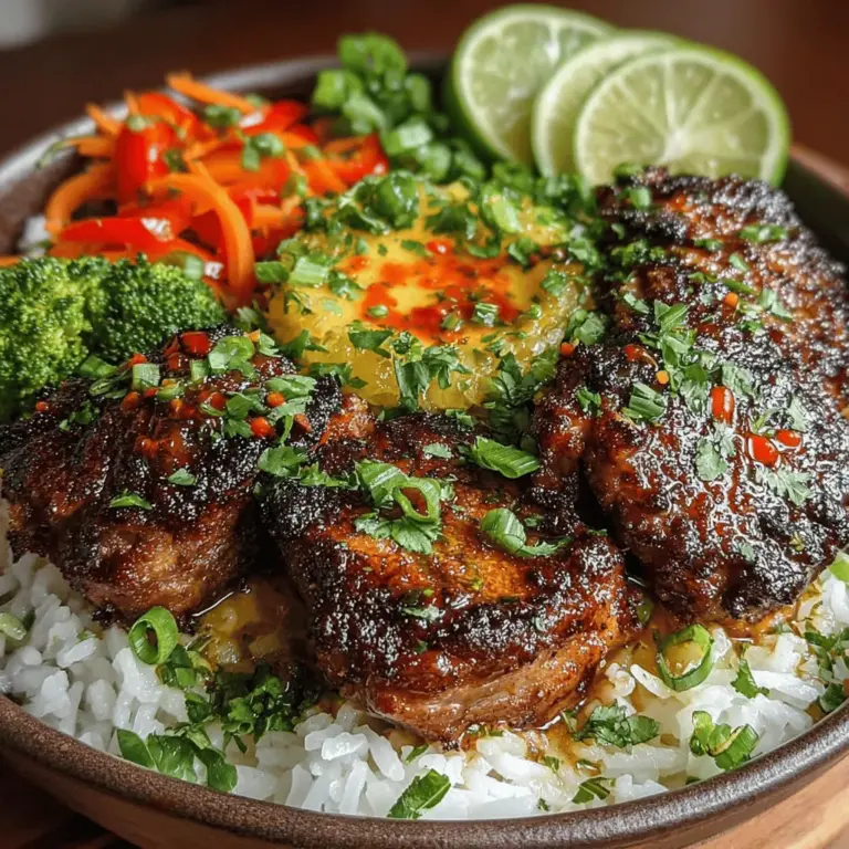 Die feurigen Thai-Hühnchen-Reisschalen sind nicht nur ein Fest für die Sinne, sie sind auch eine hervorragende Möglichkeit, sich mit der köstlichen und vielseitigen thailändischen Küche vertraut zu machen. Dieses Gericht kombiniert zartes, mariniertes Hühnchen mit aromatischem Jasminreis und knackigem Gemüse, was es zu einer ausgewogenen Mahlzeit macht, die sowohl sättigend als auch geschmacklich aufregend ist. Die Mischung aus Sojasauce, Fischsauce und frischen Kräutern verleiht dem Gericht eine Tiefe, die jeden Bissen zu einem unvergesslichen Erlebnis macht.