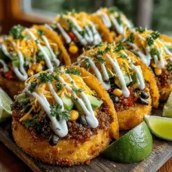 Die Mini Veggie Queso Taco Boats sind nicht nur ein Fest für die Augen, sondern auch für den Gaumen! Diese kleinen Taco-Schalen sind gefüllt mit einer köstlichen Mischung aus Quinoa, schwarzen Bohnen und frischem Gemüse, überzogen mit einer cremigen Queso-Käsesauce und geschmolzenem Cheddar. Ursprünglich aus der mexikanischen Küche inspiriert, verbindet dieses Rezept traditionelle Aromen mit einer modernen, gesunden Note, die perfekt für jeden Anlass geeignet ist. Egal ob für ein entspanntes Abendessen, eine gesellige Zusammenkunft mit Freunden oder als aufregende Vorspeise auf einer Party – diese Taco Boats sind die ideale Wahl, um Gäste zu beeindrucken und gleichzeitig eine gesunde Mahlzeit zu genießen.