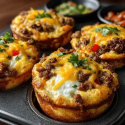 Der Mini Frühstück Taco Auflauf Bissen ist ein köstliches und vielseitiges Rezept, das die besten Aromen eines traditionellen Frühstücks in einer praktischen und schmackhaften Form vereint. Diese kleinen Portionen sind perfekt für ein schnelles Frühstück, einen Brunch oder sogar als Snack zur Party. Die Kombination aus würziger Frühstückswurst, frischem Gemüse und cremigen Eiern, alles verpackt in knusprigen Mini-Tortillas, macht jedes Bissen zu einem Genuss.