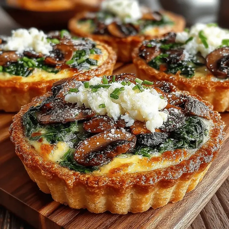 Rezepte spielen eine zentrale Rolle in der Küche, indem sie nicht nur den Rahmen für die Zubereitung von Speisen bieten, sondern auch die Möglichkeit, Kreativität und persönliche Vorlieben auszudrücken. Besonders beliebt sind Rezepte, die sowohl nahrhaft als auch einfach zuzubereiten sind, wie unsere Spinach & Mushroom Delight Quiches. Diese kleinen herzhaften Köstlichkeiten sind nicht nur ein Genuss für den Gaumen, sondern auch eine perfekte Option für Frühstück, Brunch oder sogar als Snack für zwischendurch. Die Kombination aus frischem Spinat, zarten Champignons und einer cremigen Eimischung macht sie zu einem geschmacklichen Highlight.