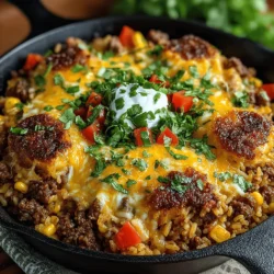 One-Pan Käsige Rinderhackfleisch- und Reis-Pfanne