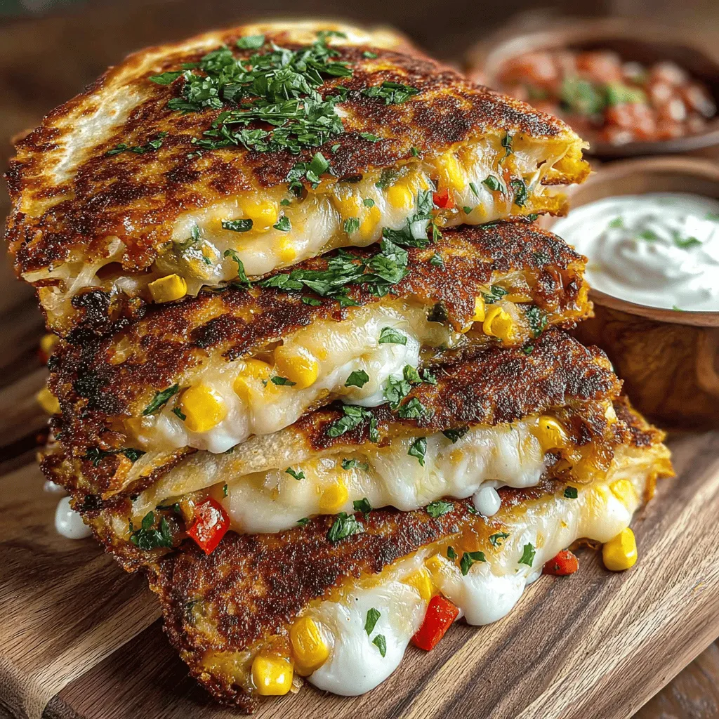 - 4 große Weizentortillas - 1 Tasse geriebener Monterey Jack Käse - 1 Tasse geriebener Cheddar Käse - 1 Tasse schwarze Bohnen, abgespült und abgetropft - 1 kleine Zucchini, gewürfelt - 1 kleine Paprika (rot oder gelb), gewürfelt - 1 Tasse Maiskörner (frisch oder gefroren) - 1 kleine rote Zwiebel, fein gehackt - 2 Knoblauchzehen, gehackt - 1 Teelöffel Kreuzkümmel - 1 Teelöffel Paprika - 1 Esslöffel Olivenöl - Salz und Pfeffer nach Geschmack - Frischer Koriander, gehackt (zum Garnieren) - Sauerrahm und Salsa (zum Servieren)