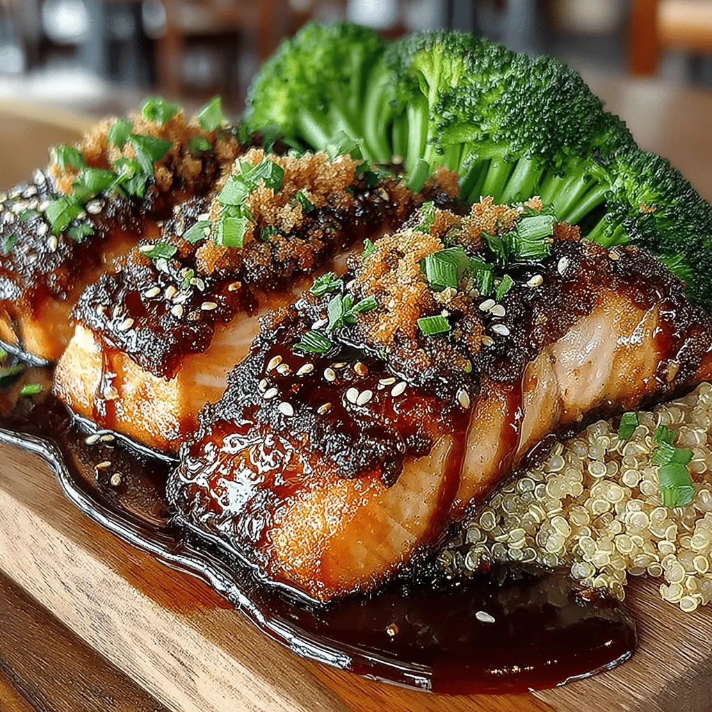 - 4 Lachsfilets (ca. 170 g jedes) - 120 ml Teriyaki-Sauce - 2 Esslöffel Olivenöl - 1 Esslöffel Honig (optional für zusätzliche Süße) - 1 Knoblauchzehe, fein gehackt - 1 Teelöffel frischer oder gemahlener Ingwer, gerieben - 1 Esslöffel Sesamkörner (zum Garnieren) - 2 Tassen Brokkoliröschen - Salz und Pfeffer nach Geschmack - Gekochter Reis oder Quinoa zum Servieren (optional)