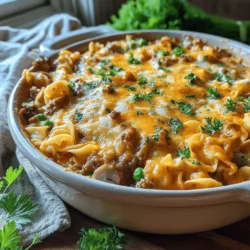 Gemütlicher Rindfleisch Stroganoff Auflauf